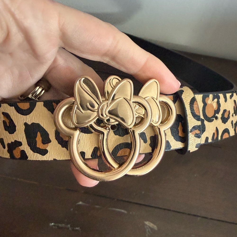 Disney Leopard Print Belt with Gold Mickey Bow Buckle